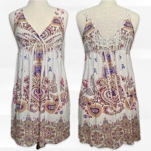 Y2K Vtg Crochet Boho Mini Dress Paisley Desert Pastels Indie S Small Forever 21
